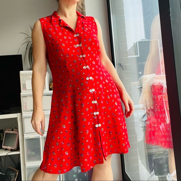 CDC Caren D Sea Shell Two Raw Button Down Front LaceUp Sleeveless Shift Dress - Picture 7 of 13